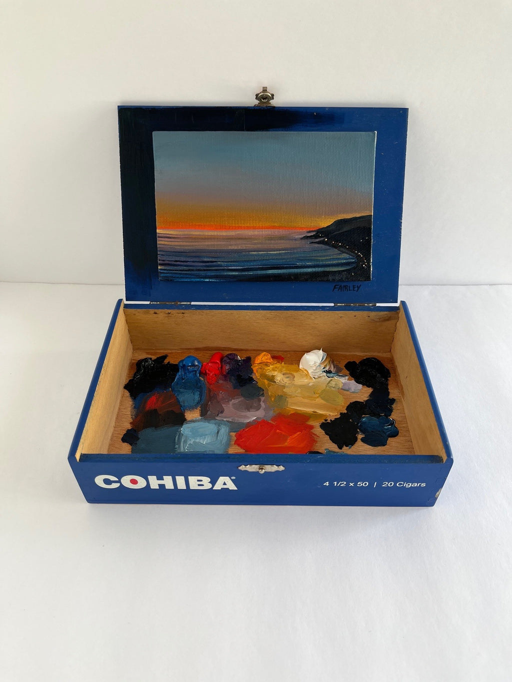 Sunset in Malibu Box; Original mixed media cigar box painting