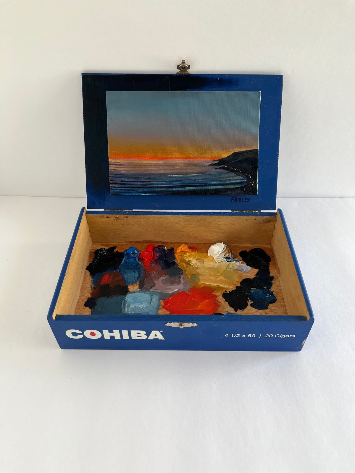 Sunset in Malibu Box; Original mixed media cigar box painting